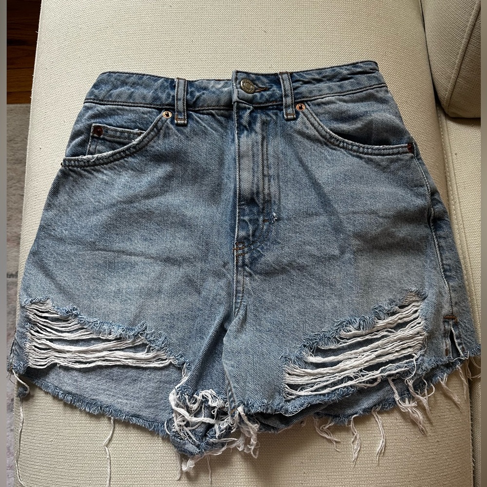 Topshop High Waisted Distressed Denim Women's Shorts